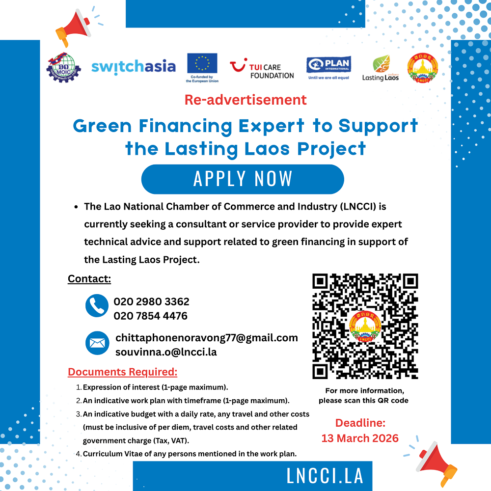 Re-advertisement: Green Financing Expert to Support the Lasting Laos Project